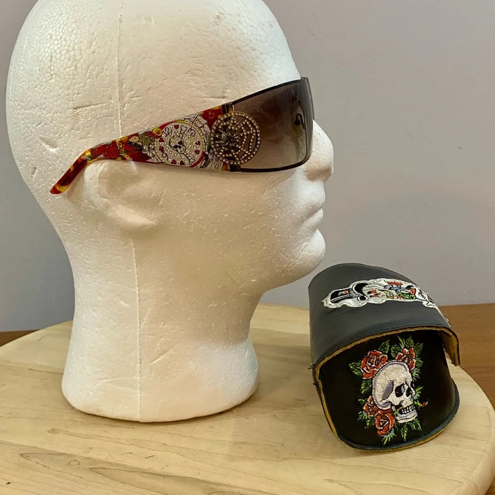 Ed Hardy EHS 039 Love Kills Slowly 3‎ Sunglasses Tortoise Sz 78-16-112 Skull